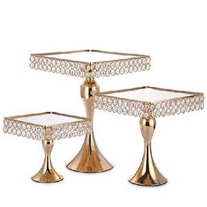 <b>Set</b> Of 3 Crystal Diamond Decorative Fruit Cup Cake Dessert Display Stand Square Shape Cup Cake Server Stand Superior Quality - Product Image 1