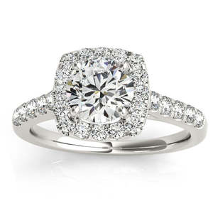 Anillo de Compromiso de Oro Blanco de 14K con Halo de Diamantes Cuadrados, Joyería con Diamantes de 0.38ct - Product Image 1