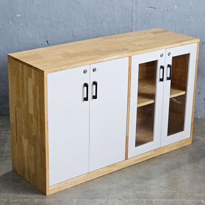Natural Wood File & <b>Desk</b> <b>Cabinet</b> with Glass Doors for Office Organization THS68063 - Product Image 6