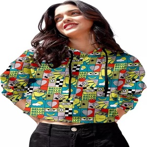 Sweat à capuche court à manches longues imprimé de qualité supérieure pour femmes, coupe personnalisée pour toutes les occasions d'hiver - Product Image 2