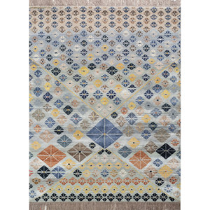 Tapis Manchaha bleu noué à la main en laine et soie de bambou, épaisseur 10 mm, motif géométrique abstrait pour la maison, couloir, modèle rectangulaire - Les-1814 - Product Image 1