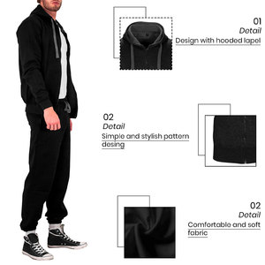 Ensemble de survêtements à capuche noirs classiques en gros, parfait pour les sorties décontractées et les entraînements pour hommes - Product Image 4
