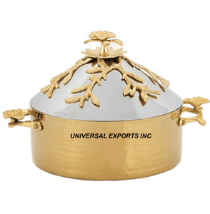 Olla caliente martillada con acabado dorado y plateado, cazuela hecha a mano de calidad superior, recién llegado, calentador de alimentos de metal decorativo de lujo - Product Image 1