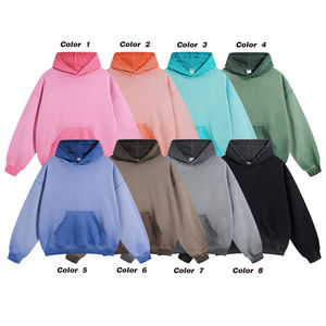 เสื้อผ้าผู้ชายทรงปกติ ผ้าฝรั่งเศสเทอร์รี่ 100% ผ้าฝ้าย ย้อมสีพื้น ลุควินเทจ ทำสีซีดแบบฟอกกรด ผ้าหนา ซีดจางจากแสงแดด เหมาะสำหรับฤดูหนาว - Product Image 5