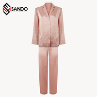 Conjunto de Pijamas de Satén Térmico de Verano para Mujer con Logotipo Personalizado, Cuello en V, Manga Larga, Ropa de Dormir Sólida