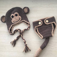 Disfraz de Mono Personalizado para Bebé Recién Nacido, Accesorio de Fotografía para Exteriores, Hecho a Mano con Ganchillo, Traje de Punto con Gorro y Pantalones con Diseño de Personaje