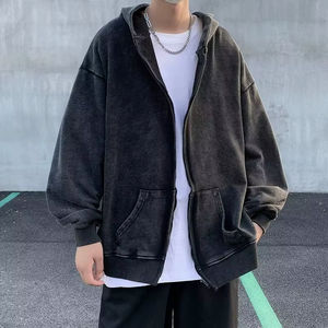 Hoodies Custom <b>Black</b> Vintage Wash <b>Fleece</b> Hoodie Jacket <b>Men</b> Winter Stylish Jacket Drop Shoulder Acid Washed Hoodies Process Impex - Product Image 1