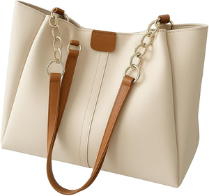 Sac fourre-tout en toile crème élégant avec des poignées et des poches de couleur bronzée. Parfait pour un usage quotidien. Disponible aux prix de gros. - Product Image 5