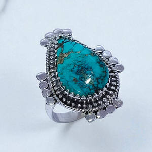 Joyería fina clásica de plata 925 sólida para mujer, Plata de Ley 925, piedra preciosa turquesa, estilo bohemio, anillo hecho a mano, regalo para mamá - Product Image 1
