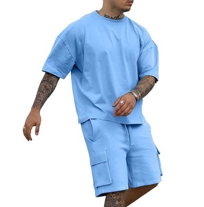 Ensemble de sport d'été pour hommes, directement de l'usine, respirant, streetwear décontracté, séchage rapide, coupe ample, t-shirt et short, ensembles deux pièces - Product Image 3