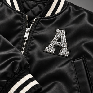 Custom Oversized Satin Varsity Bomber <b>Jacket</b> Men <b>Rhinestone</b> Embroidery Streetwear Autumn Winter Breathable Windproof Polyester - Product Image 4