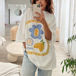 Camiseta Gráfica Minimalista de Estilo de Vida, Corte Holgado, Algodón Suave, Estilo Urbano, Estampado Moderno, Uso Diario, Prenda Esencial de Moda - Product Image 3