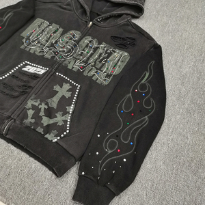 Sweat-shirt personnalisé streetwear imprimé sérigraphié avec strass, en molleton 100% coton écologique, style vintage décontracté, coupe droite courte pour l'hiver - Product Image 3