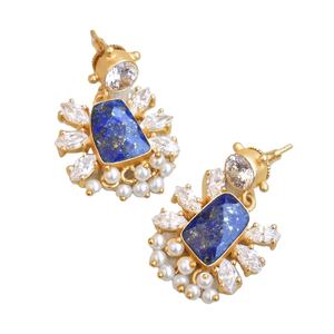 Pendientes de Perlas de Latón al por Mayor, Pendientes de Piedra Orgánica de Circonio, Latón Chapado en Rodio, Diseño Boho Chic, Alta Calidad para Exportación - Product Image 2