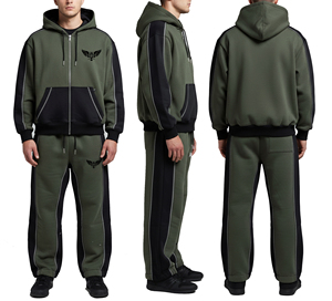 ชุดแจ็คเก็ตผ้าฝ้ายแบบมีแถบสะท้อนแสงสองชิ้นพร้อมซิป และกางเกงวอร์ม ชุดออกกำลังกาย ชุดวิ่ง ชุดฟิตเนส สำหรับผู้ชาย - Product Image 1