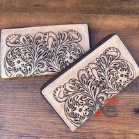 Buatan tangan asli Tooled kulit gaya Barat Dompet Clutch wanita penjualan laris ukuran kompak warna Tooled tas tangan bergaya kulit