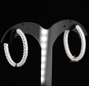 Stylish 925 <b>Sterling</b> <b>Silver</b> Hoop <b>Earrings</b> Made From Round Cut VVs Clarity Moissanite Diamonds for Unisex - Product Image 6