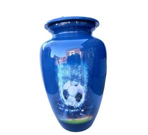 Urna Funeraria de Aluminio para Cenizas de Adultos, Diseño de Balón de Fútbol Azul, Urnas de Aluminio para Cenizas Humanas - Product Image 2