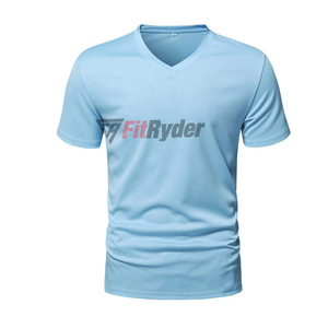 2024 Logotipo de impresión personalizado con cuello en V Slim Fit camisetas de hombre secado rápido transpirable algodón poliéster Material tarifa al por mayor - Product Image 3