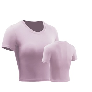 T-shirts courts ajustés pour femmes, style streetwear et sportswear, en Spandex Nylon, unis ou color block - Product Image 1