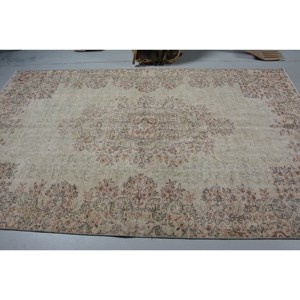 Alfombra turca Vintage Beige Marrón 5,4X8,9 FT Tejido plano de lana con patrón de retazos para decoraciones de sala de estar Uso de pasillo - Product Image 3