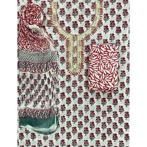 Salwar Kameez en coton imprimé non cousu, style pakistanais, robe indienne lourde pour soirée, ensemble avec col et matière en tissu lawn - Product Image 1