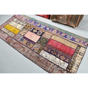 Alfombra Vintage de 3.37x7.6 pies (103x232 cm), Alfombra Floral Azul Turca - Product Image 4