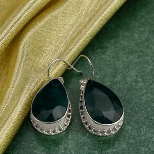 Boucles d'oreilles en argent sterling 925 à facettes en forme de poire, pierre naturelle de grande taille. - Product Image 1