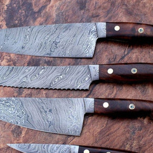 Juego de cuchillos de Chef profesional de acero de Damasco japonés, 4 Uds., mango de palisandro, cocina, carniceros, cuchillos de verduras Premium, lavavajillas - Product Image 6