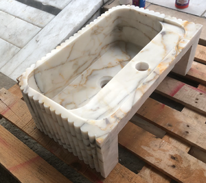 Fregadero de baño de mármol de montaje en pared elegante al por mayor, tocador de Calacatta personalizado B2B, fregadero de habitación de polvo de piedra natural - Product Image 5