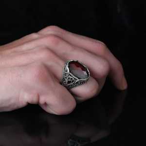 Azuris Turkish 925 Sterling Silver Men's Ring Fine Ottoman Style <b>Jewelry</b> with <b>Natural</b> <b>Stone</b> Black Made in Turkey Model VALKH1412 - Product Image 2