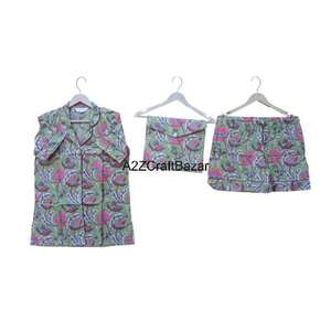 Pijamas Cortos para Mujer, Ropa de Dormir 100% Algodón, Elegante, Suave, Estampado Floral Hecho a Mano, Pantalones Cortos para Dormir - Product Image 6
