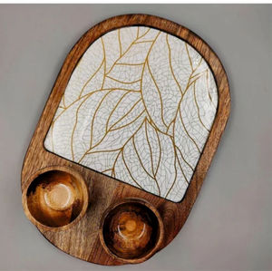 Plateau de service en bois imprimé avec 2 bols de service finition naturelle - Product Image 2