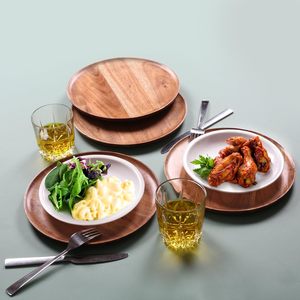 Plats à manger en bois d'acacia robustes, assiette à dîner en bois rustique, ensemble de vaisselle pour pâtes, hamburgers, amuse-gueules - Product Image 4