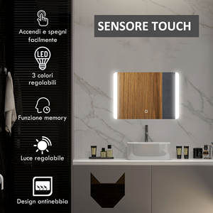 HOMCOM-Espejo de baño con 3 luces LED de temperatura, Interruptor táctil y antivaho, 70x50cm - Product Image 4