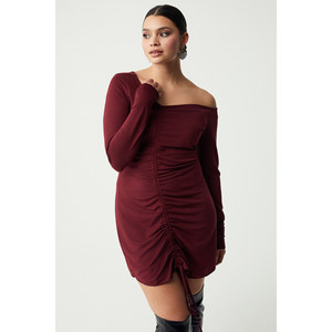 ETHIQUET Lynxbb Abito Mini da Donna Plus Size con Collo Asimmetrico Monospalla, Orlo Arricciato e Allacciatura - Product Image 2