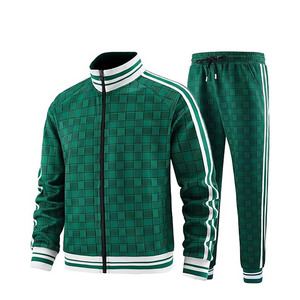 <b>Men</b> Tracksuits Full-zip Long Sleeve Plaid <b>Track</b> <b>Jackets</b> and Pants 2 Piece - Product Image 1