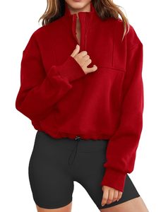 À la mode femmes quart Zip sweat surdimensionné coupe ample décontracté manches pull ourlet réglable col haut Streetwear sweat - Product Image 5