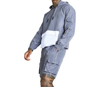 Usine pas cher prix coupe-vent respirant coupe-vent costumes en plein air décontracté couleur bloc course poche latérale ensembles courts 2026 - Product Image 3