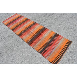 2.6x8.6 ft Vintage Turkish <b>Rug</b>, <b>Runner</b> <b>Rug</b>, Orange Black Southwestern Wool <b>Rug</b> - Product Image 2