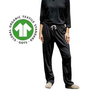 Pantalon de détente en coton biologique pour femme-Noir, 5.4 oz Jersey, coupe décontractée avec cordon de serrage réglable à la taille et jambe droite - Product Image 5