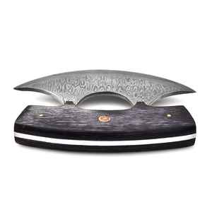 Ulu มีดทำครัวเหล็กดามัสกัสเชฟทำมือด้ามไม้พร้อมปลอกหนังดีไซน์ตามสั่ง - Product Image 4