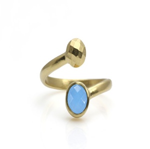 Bijoux de mode empilable gravée ensemble de lunette empilable pierre précieuse Aqua calcédoine serpent plaque d'or bague en argent - Product Image 1