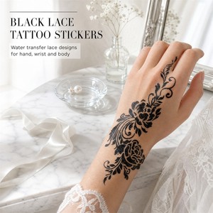 สติกเกอร์ลายฉลุลูกไม้สีดำแบบลอกน้ำ สำหรับงานแต่งงาน ลายสักชั่วคราวสำหรับมือและข้อมือ - Product Image 2
