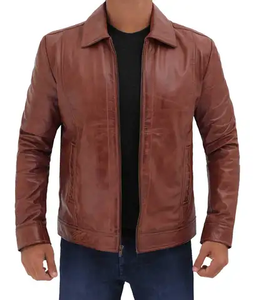 Chaqueta informal de piel de vaca con cremallera para hombre, estilo de calle alta con cuello levantado, ropa de invierno para exteriores, gran oferta, recién llegado - Product Image 3