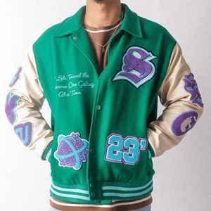 Chaqueta universitaria transpirable de talla grande para invierno, Mangas de cuero de alta calidad, chaqueta universitaria de lana de béisbol para unisex - Product Image 2