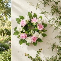 Guirlande de fleurs artificielles en rose, 37 cm, décoration en plastique pour mariage, Saint-Valentin, fête et vacances, décoration murale pour la maison, le jardin, la porte