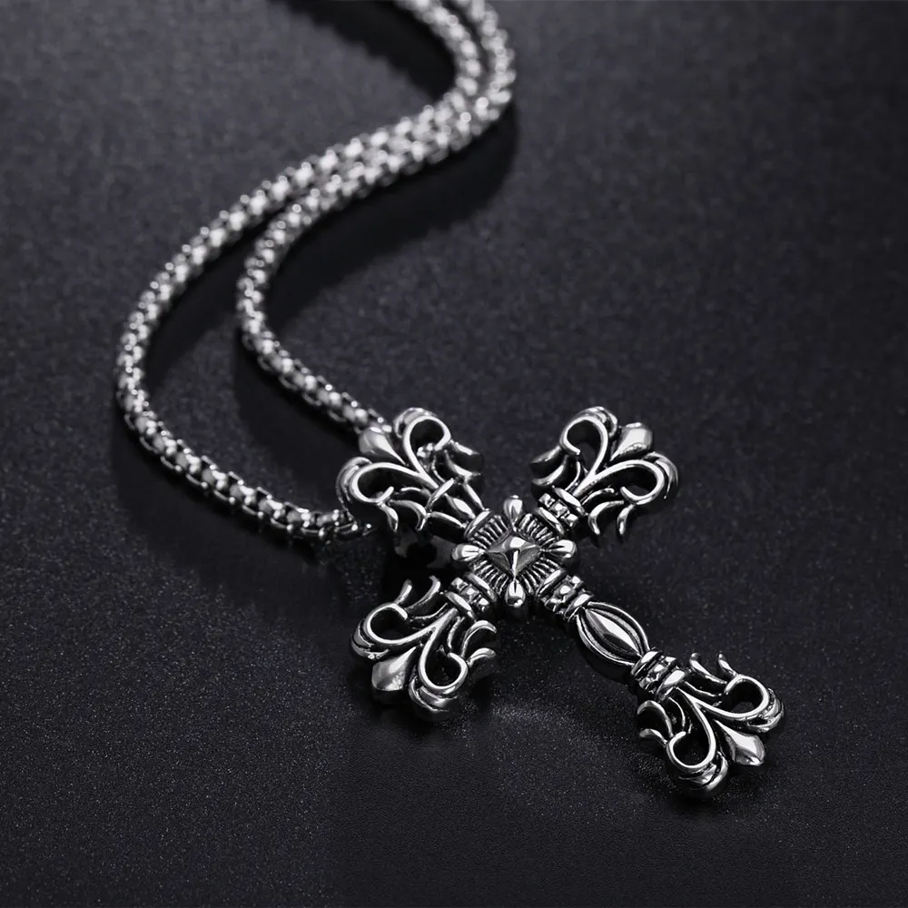 316 Punk Vintage Men Stainless Steel Bible Verse Gothic Punk Mens Cross Pendant