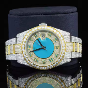 Reloj de Pulsera para Hombre de Dos Tonos, Estilo Antiguo de Lujo, con Diamantes de Imitación Moissanite, Movimiento de Cuarzo, Resistente al Agua, Analógico - Product Image 1