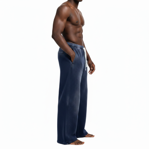Pantalon de survêtement ample à jambe droite, imprimé, en coton, mi-longs, respirants, avec logo personnalisé, bleu délavé, décontractés - Product Image 3